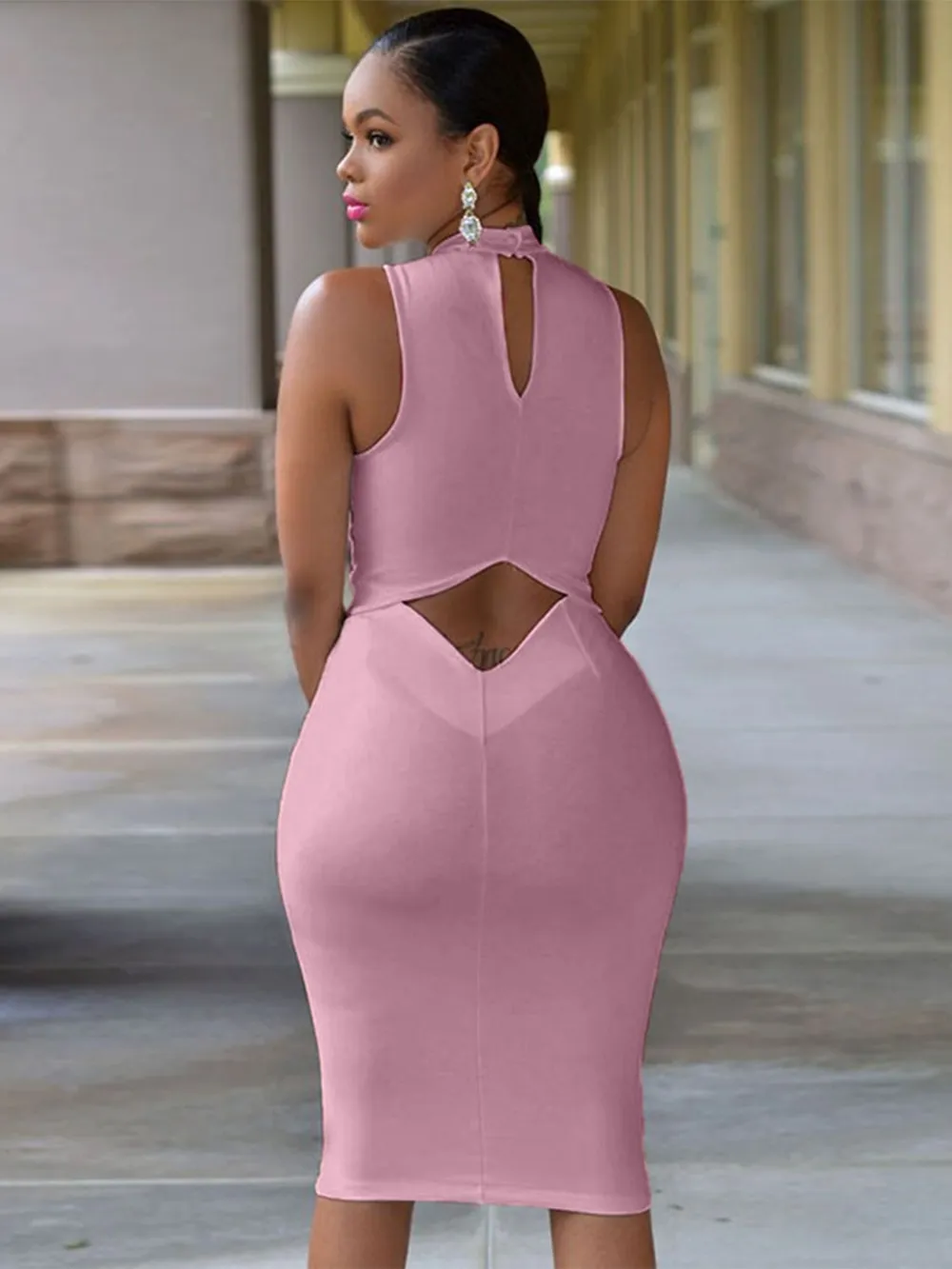 Cutout Mock Neck Sleeveless Dress, image 2