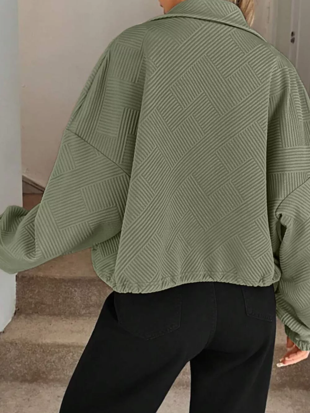 Textured Zip-Up Drawstring Hem Jacket, image 18