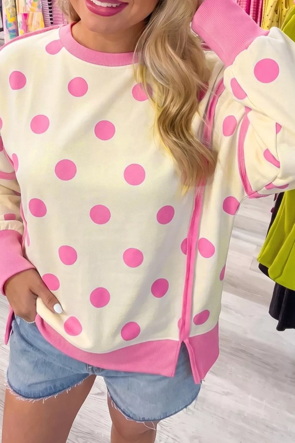 Polka Dot Crew Neck Sweatshirt, image 4