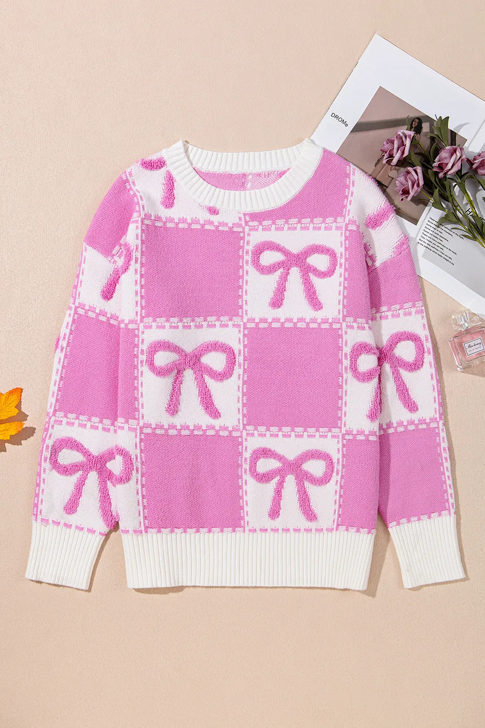 Bow Round Neck Long Sleeve Sweater, image 4
