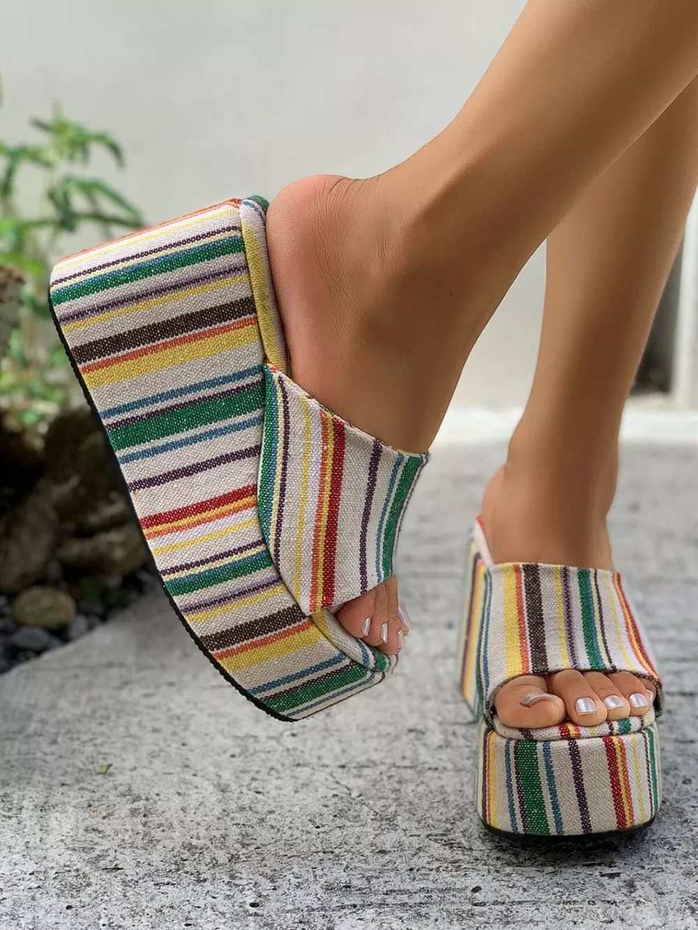 Striped Platform Wedge Sandals, image 6