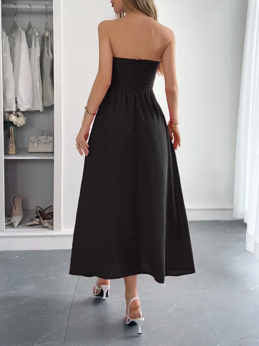 Strapless A-Line Midi Dress with Pockets, image 5