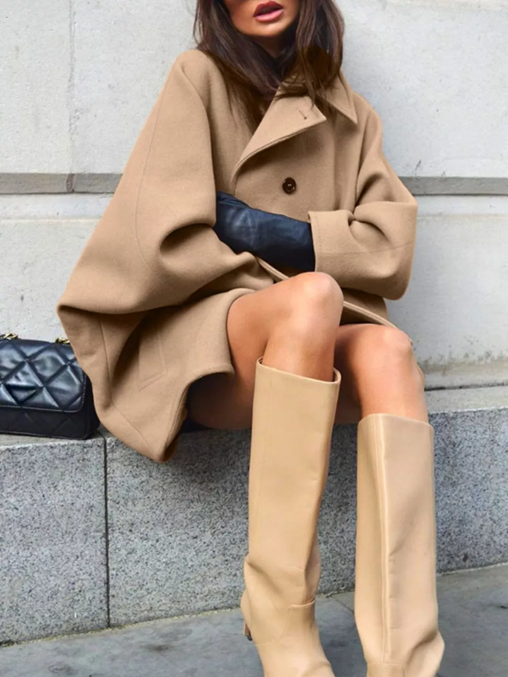 Oversized Lapel Collar Button-Down Coat, image 4