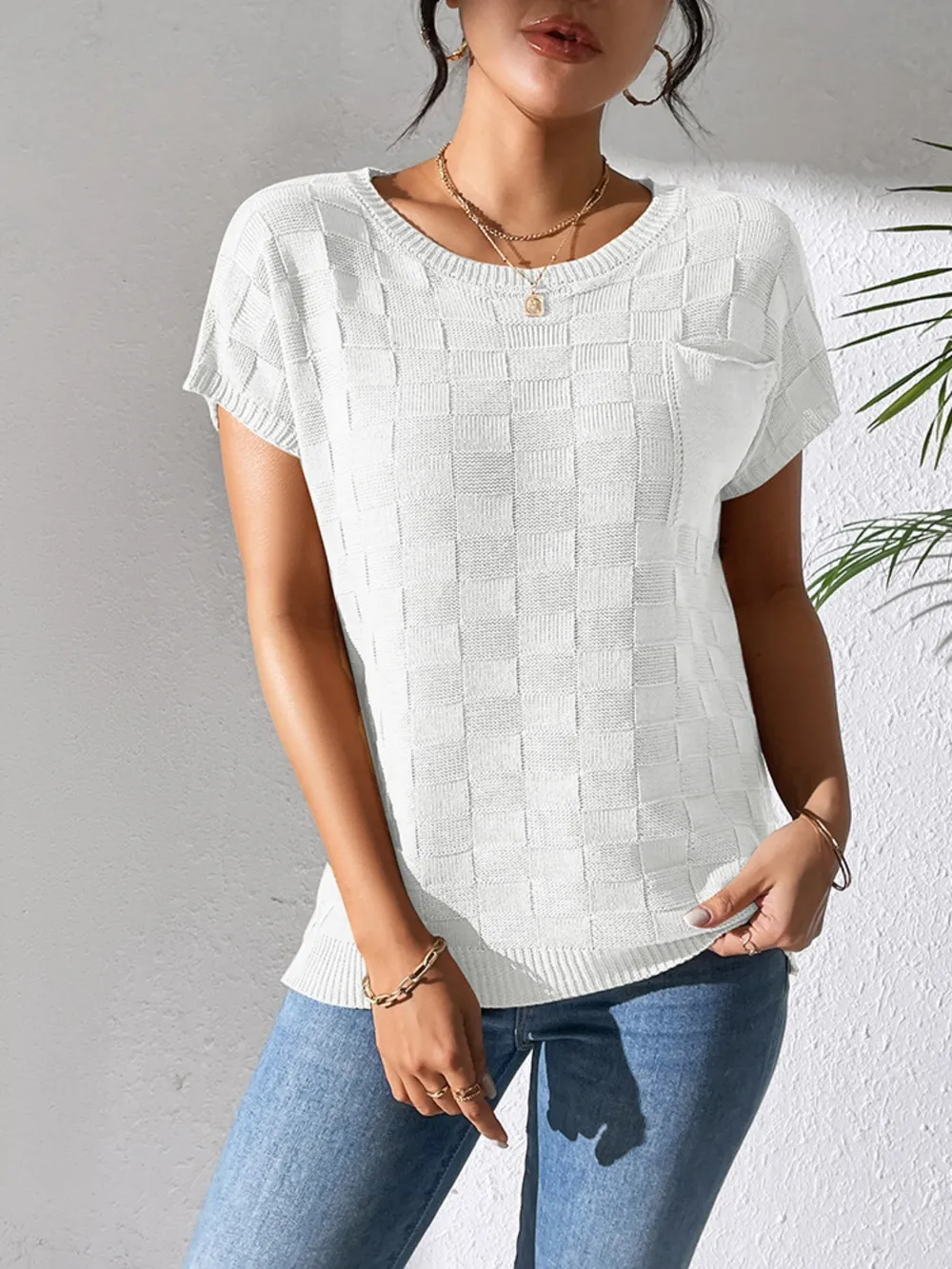 Round Neck Short Sleeve Knit Top, image 11