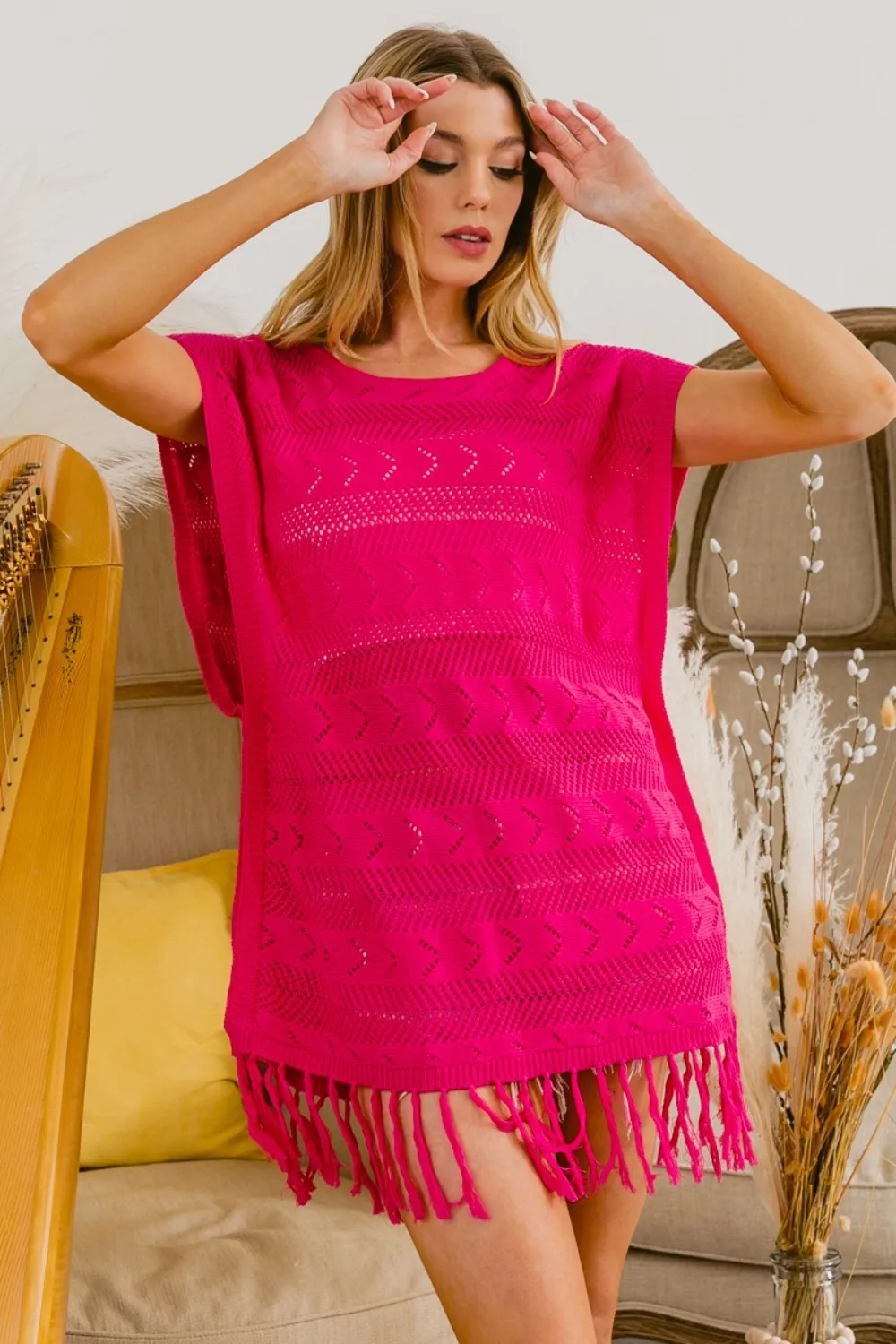Fringed Hem Knit Top, image 3