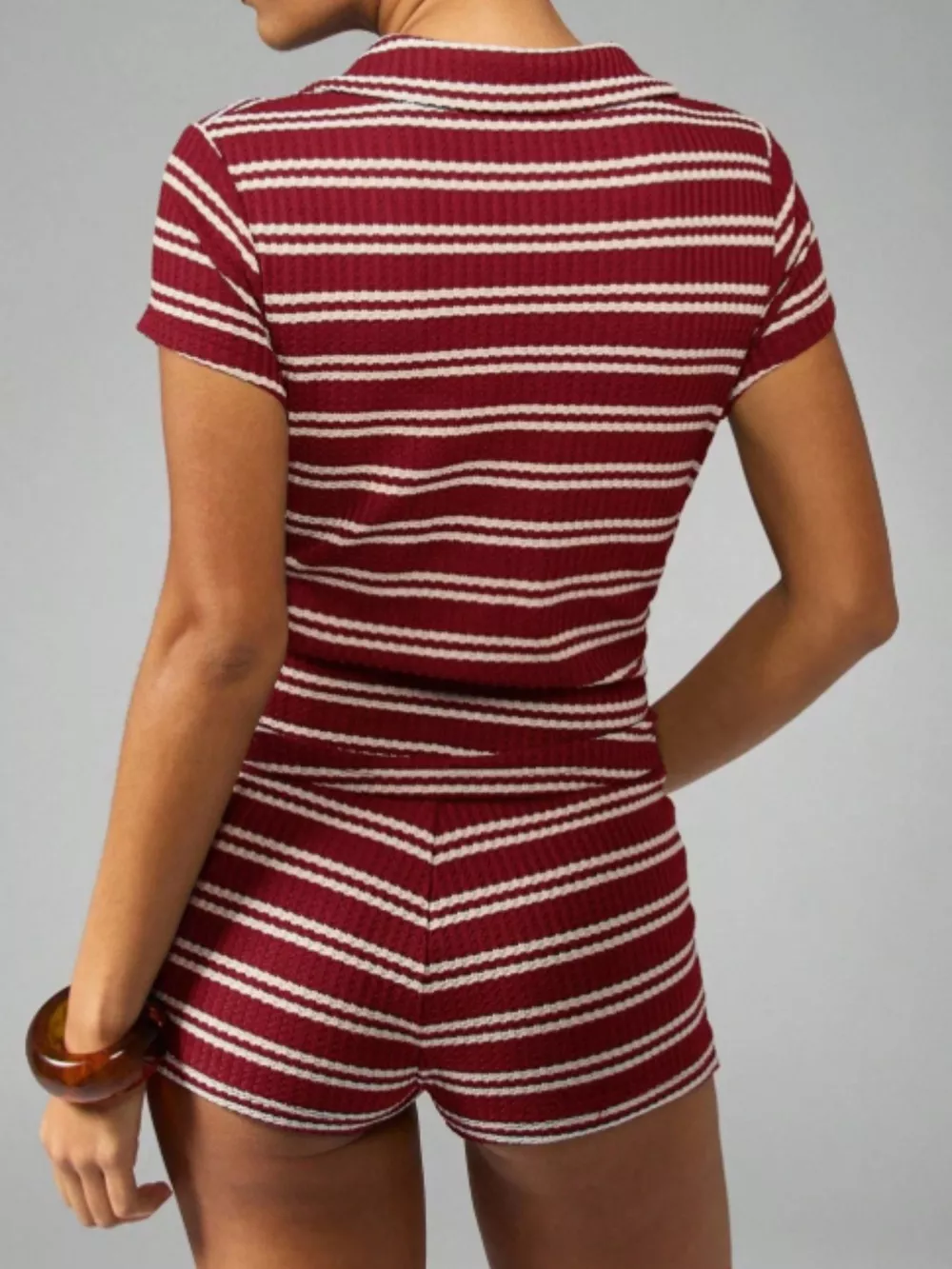 Striped Knit Short Sleeve Top & Shorts Set, image 12