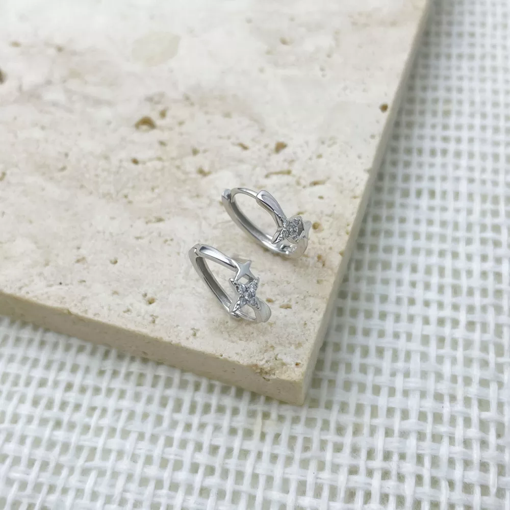925 Sterling Silver Star Hoop Earrings, image 2