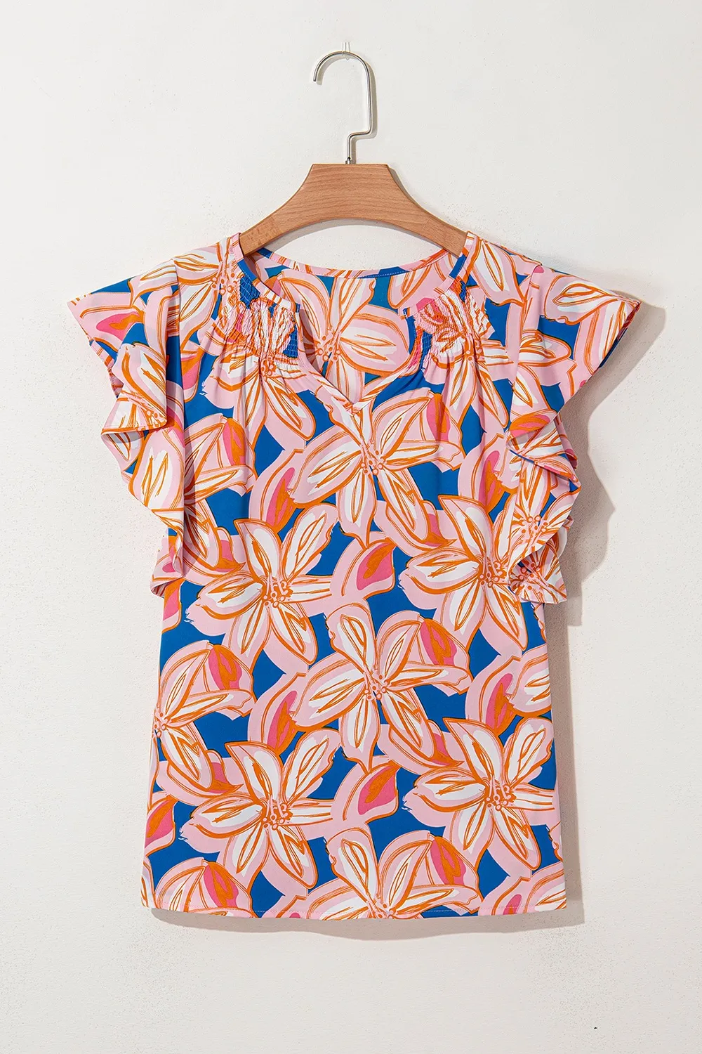 Flower Print Notched Neck Ruffle Sleeve Blouse, image 11