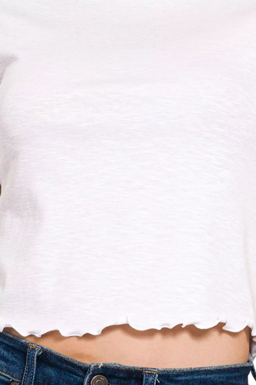 Cotton Modal Slub Lettuce Trimmed Cropped T-Shirt, image 3
