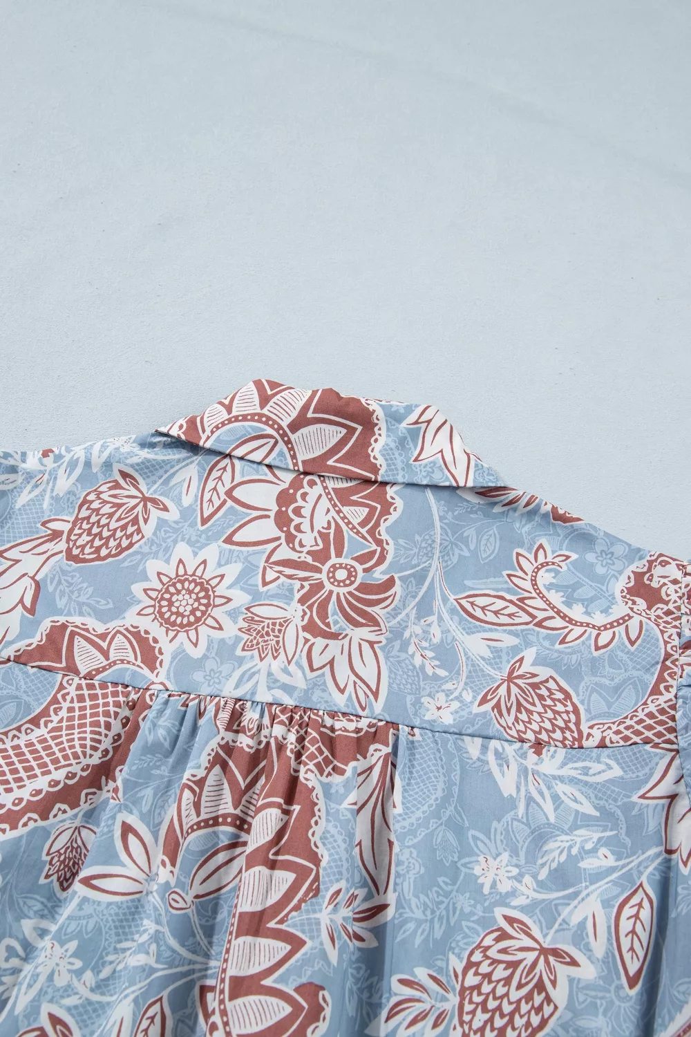 Floral Print Scalloped Trim Button Down Short Sleeve Shirt, image 12