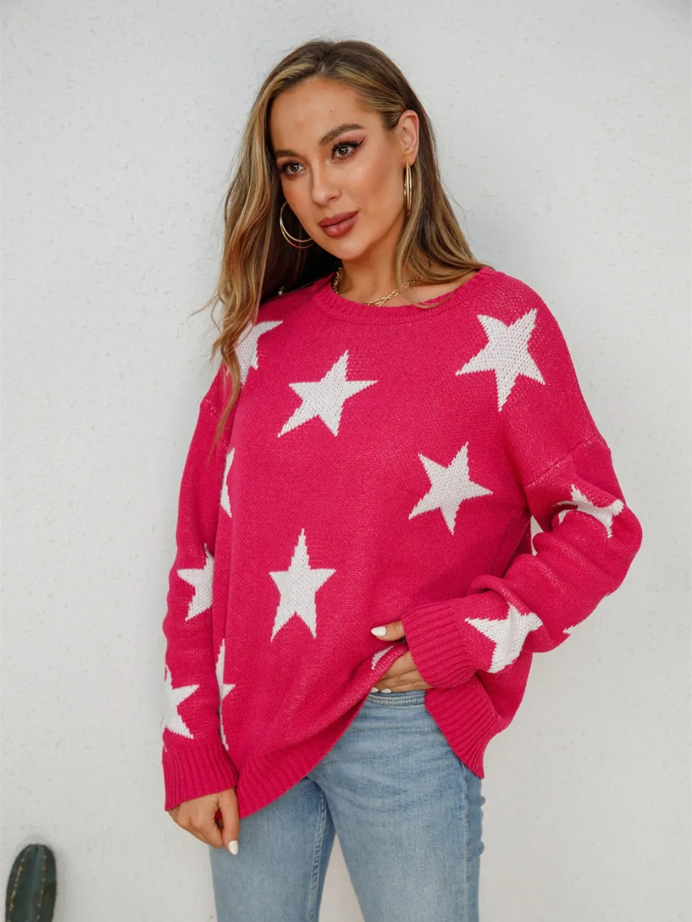 Star Round Neck Dropped Shoulder Sweater, image 10