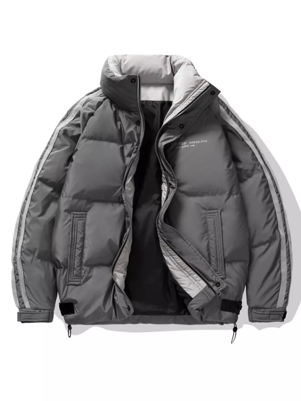 Men's Plus Size Striped Padded Puffer Jacket, image 2
