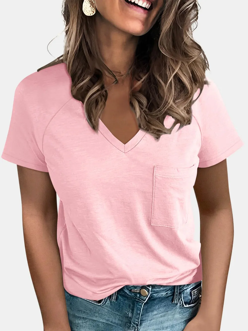 Pocketed V-Neck Short Sleeve T-Shirt, image 5
