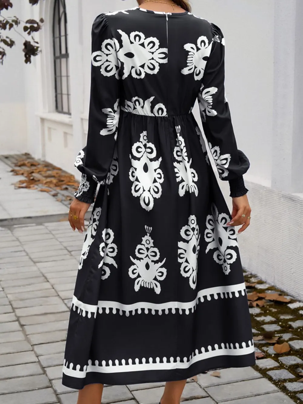 Printed Surplice Lantern Sleeve Midi Dress, image 8