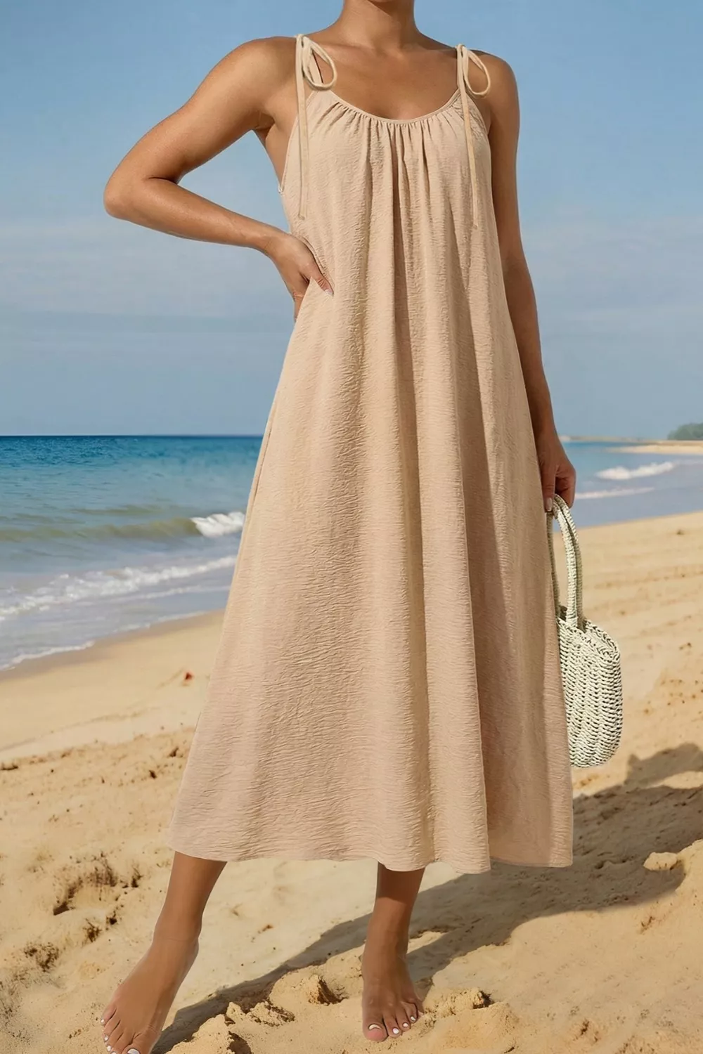 Tie-Shoulder Flowy Midi Dress, image 5