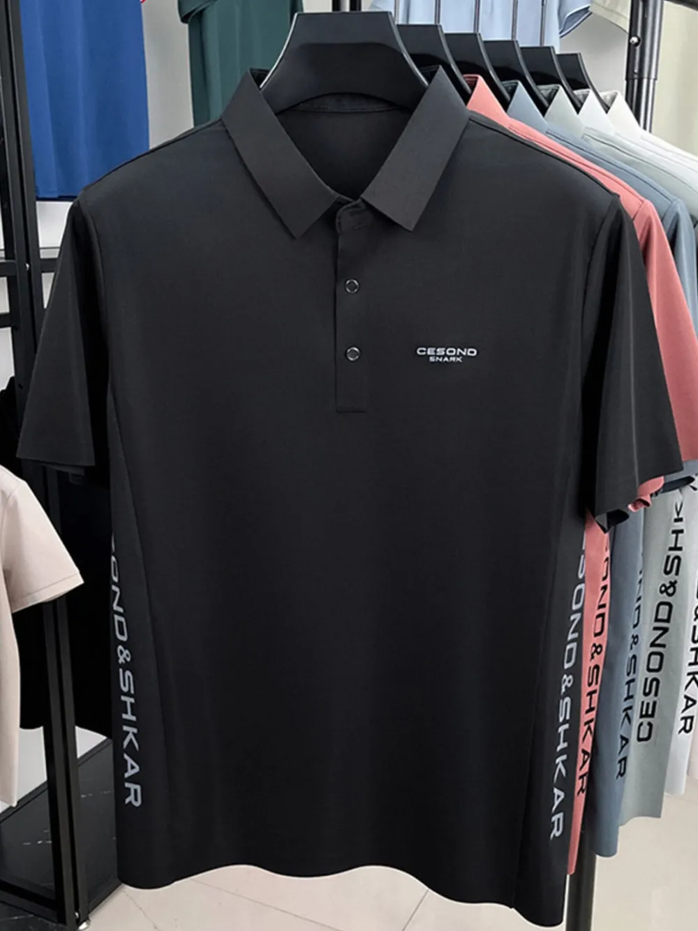 Men's Plus Size Letter Short Sleeve Polo, image 5