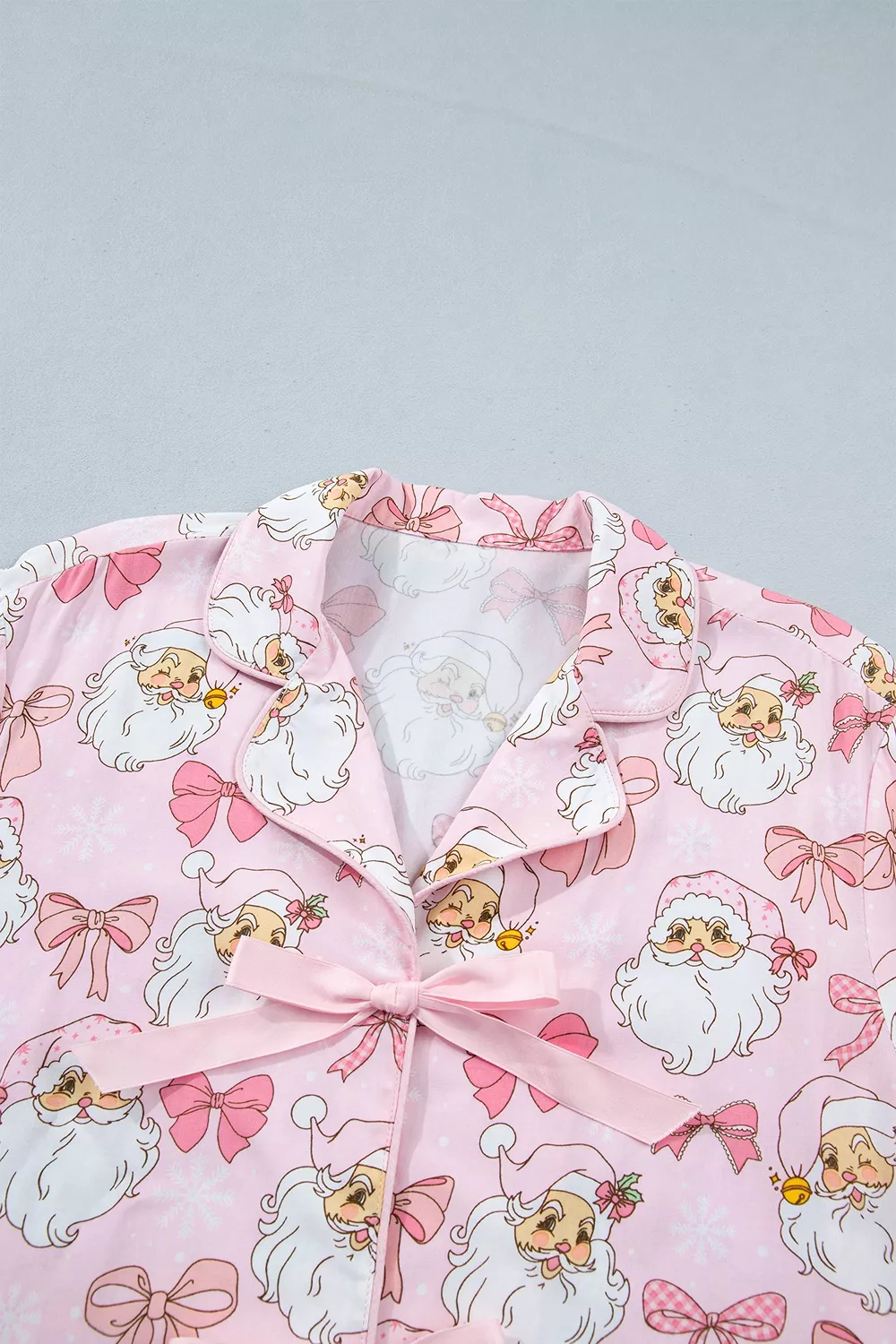 Santa Print Paneling Shift Silhouette Short Sleeve Lounge Set, image 7