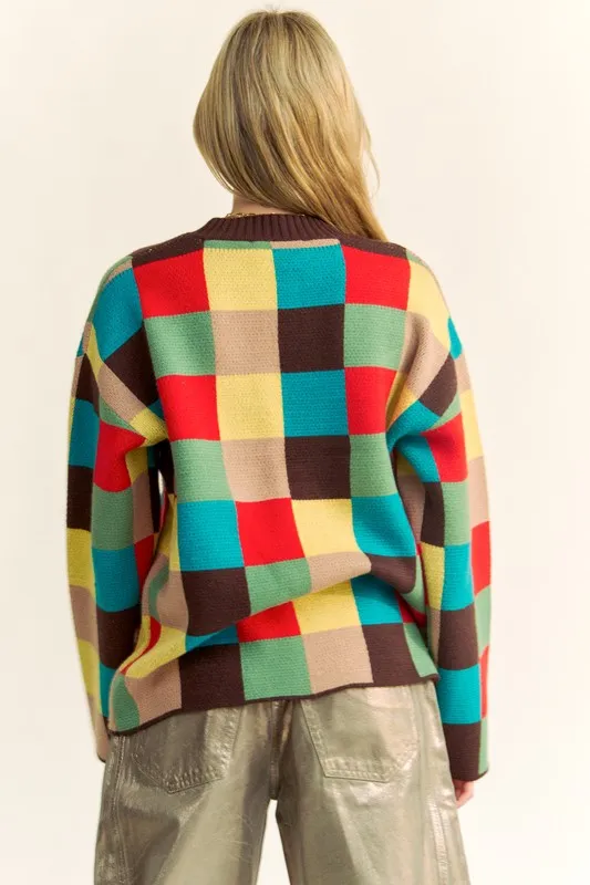 Color Block Checkered Dropped Shoulder Sweater, image 6