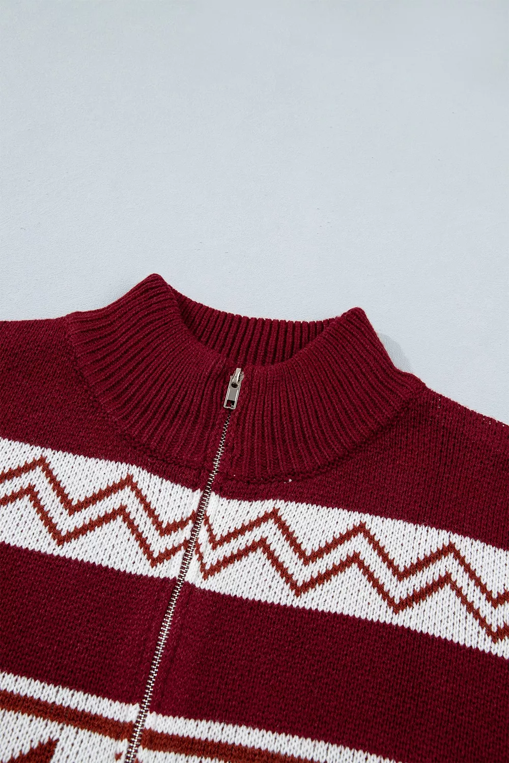 Geometric Pattern Zip-Up Knit Long Sleeve Regular Fit Cardigan, image 7