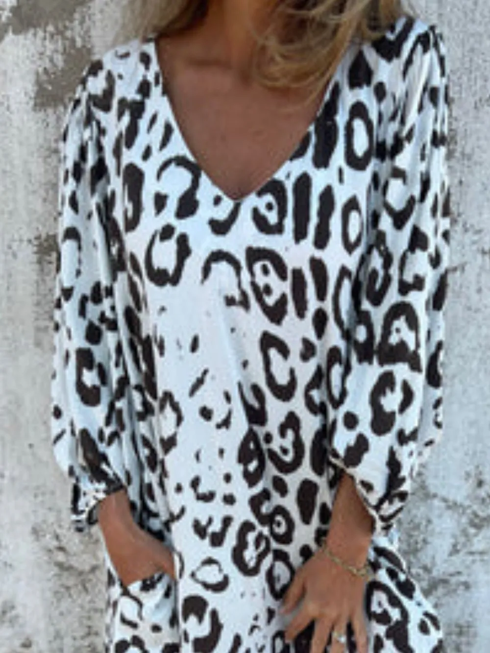 Full Size Printed V-Neck Dress with Pockets Plus Size, image 32