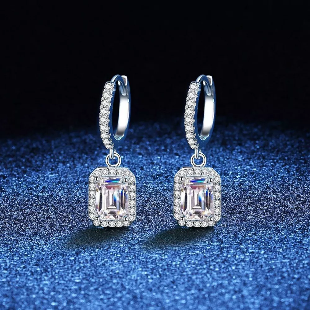 1 Carat 925 Sterling Silver Moissanite Drop Earrings, image 2