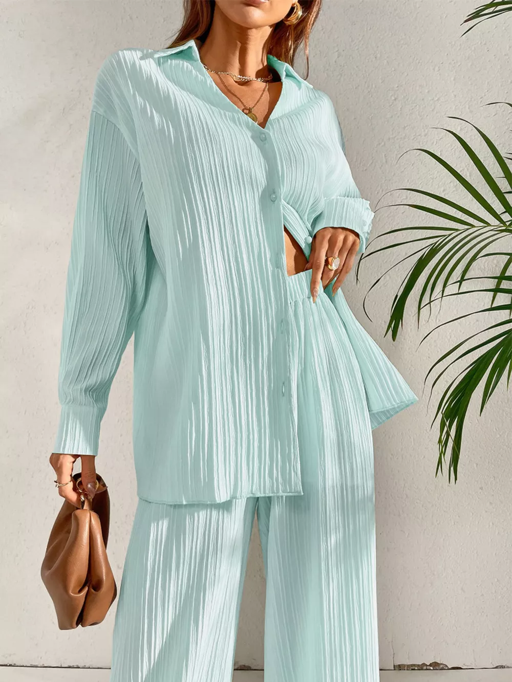 Long Sleeve Shirt & Wide Leg Pants Set, image 18