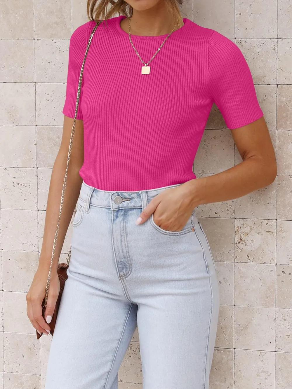 Round Neck Short Sleeve Knit Top, image 10