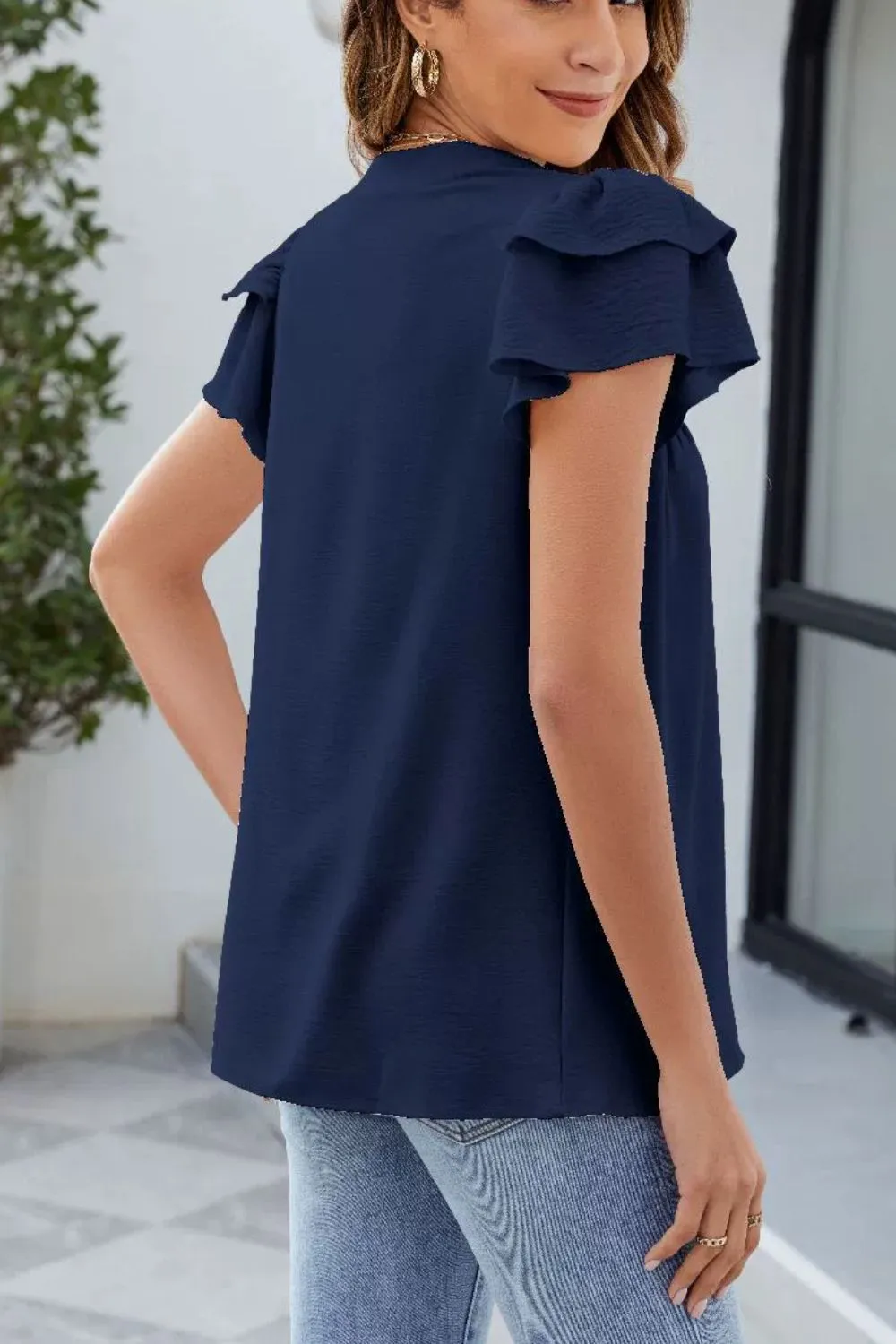 Ruffled Notched Short Sleeve Blouse, image 10