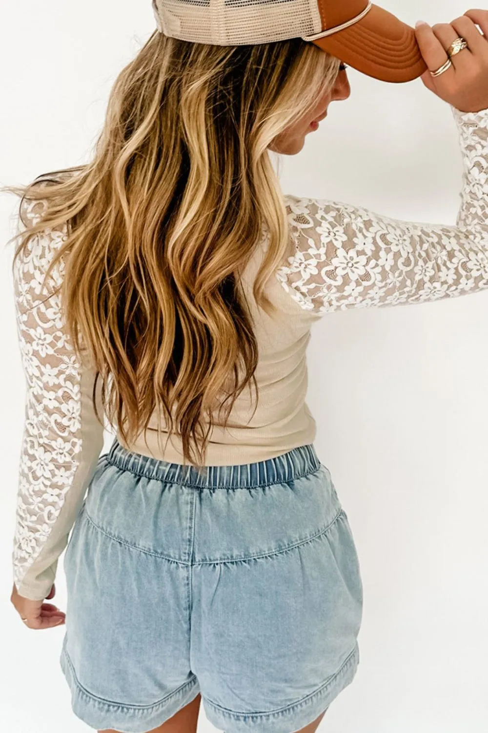 Mock Neck Long Sleeve Lace Patchwork T-Shirt, image 6