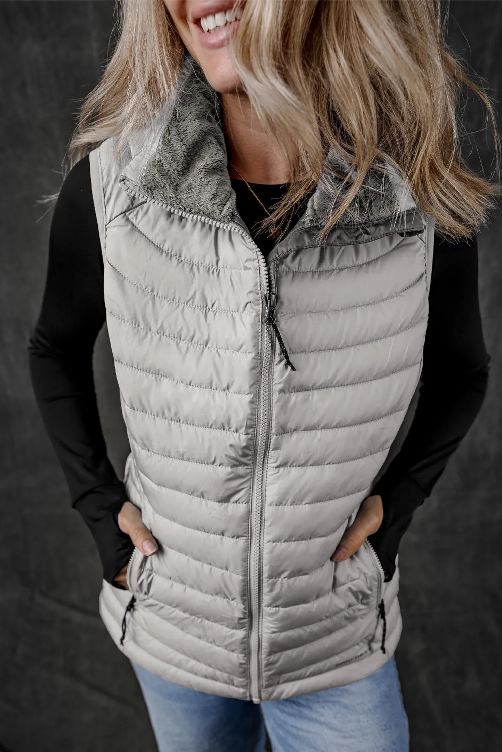 Pocketed Zip Up Vest Coat, image 7
