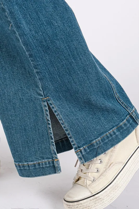 Medium Wash Seam Detail Wide Leg Denim Jeans, image 6