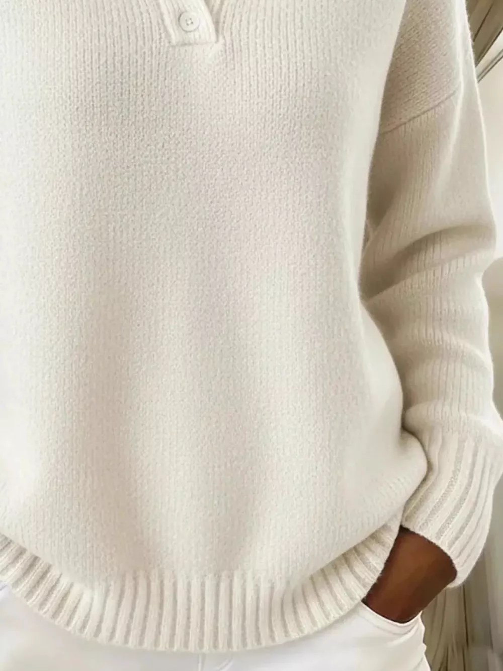Full Size Button Detail Drop Shoulder Sweater Plus Size, image 4