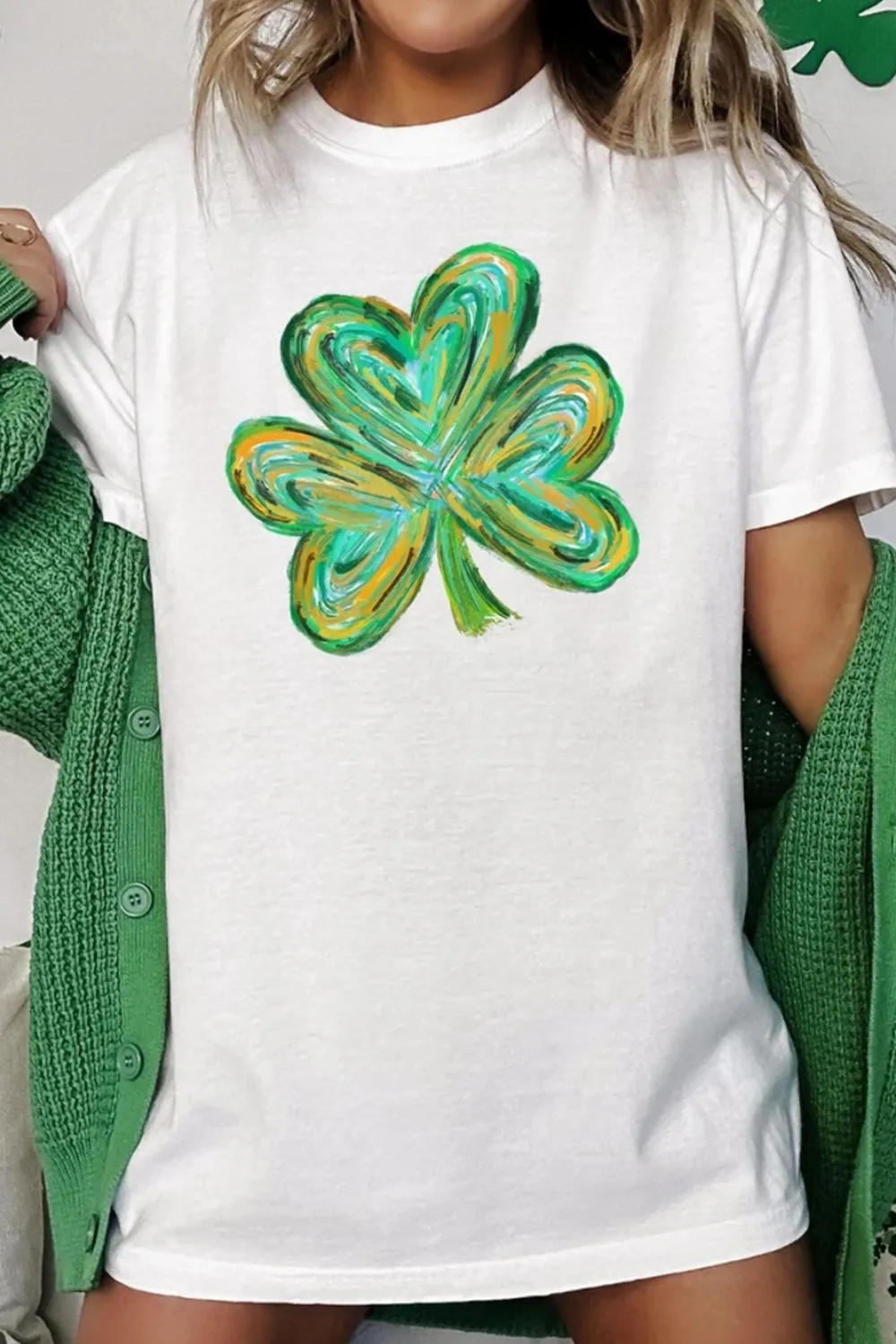 Lucky Clover Round Neck Short Sleeve T-Shirt, image 4
