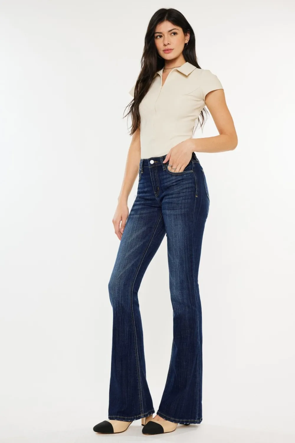 Full Size Mid Rise Slim Flare Jeans, image 8