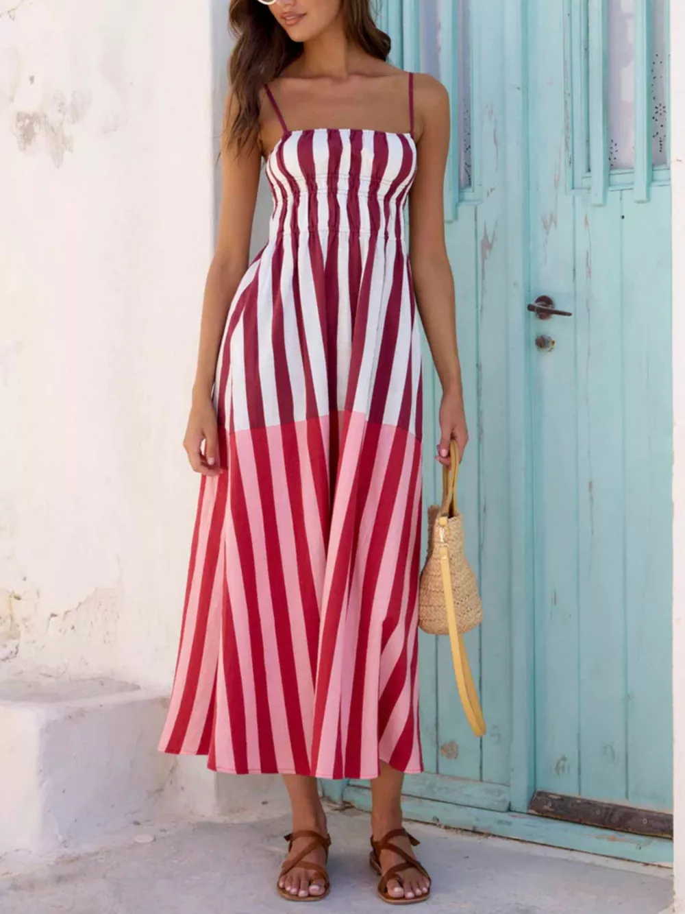 Striped Spaghetti Strap Casual Midi Dress, image 4