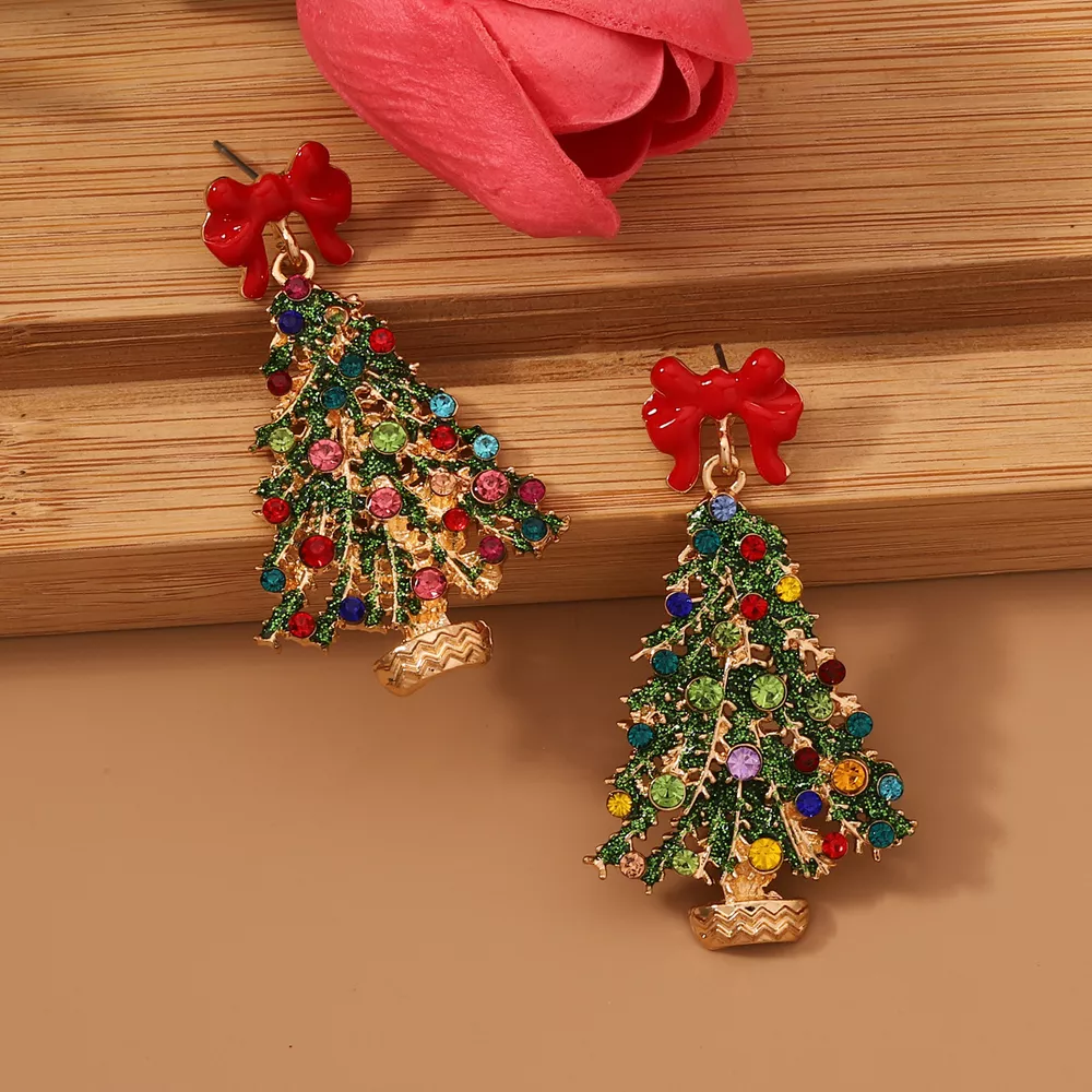 Christmas Tree Earrings with Bow, image 2