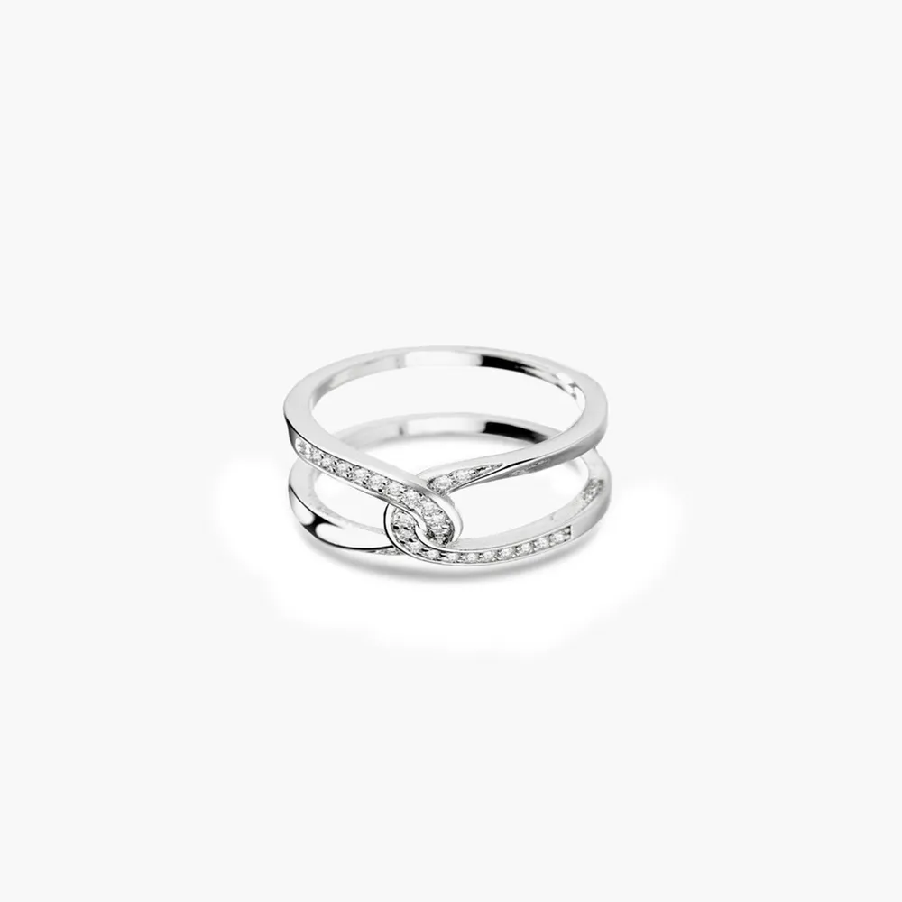 Twisted Inlaid Zircon Double-layered Ring, image 2