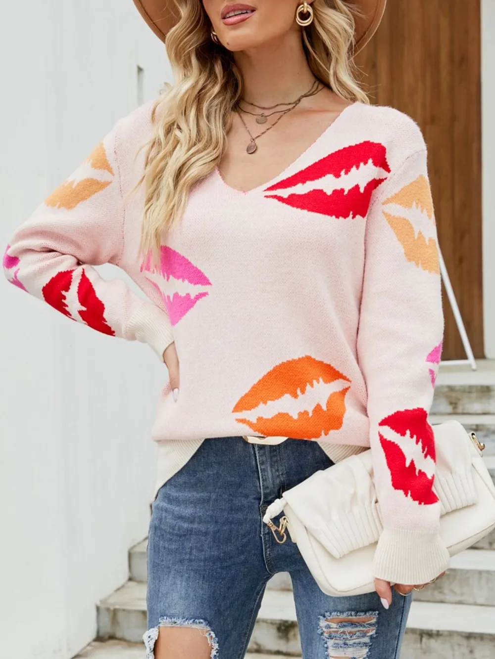 Colorful Lips V-Neck Sweater, image 5
