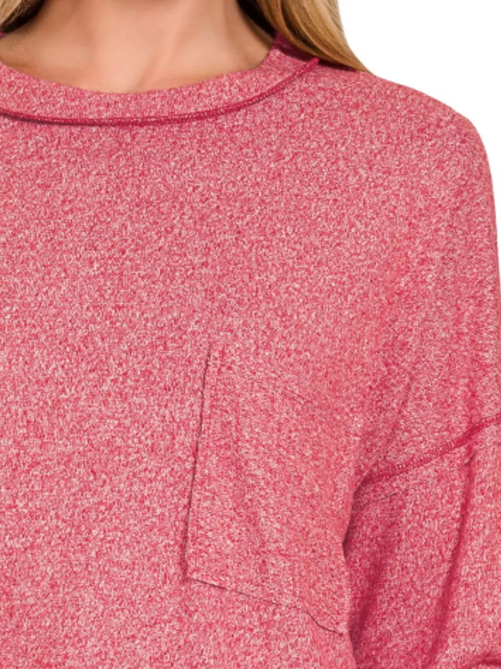 Soft Melange Hacci Round-Neck Long Sleeve T-Shirt, image 3