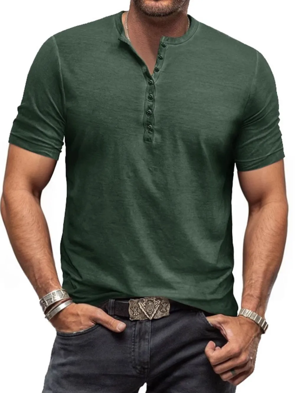 Men's Full Size Button Detail Short Sleeve Polo Plus Size, image 6