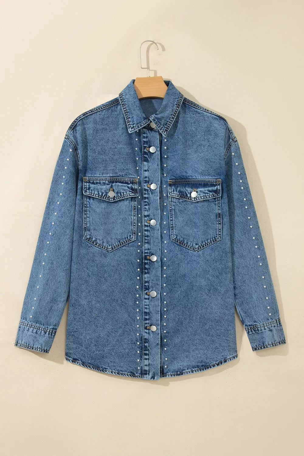 Rivet Embellished Western Style Regular Fit Long Sleeve Denim Jacket, image 6