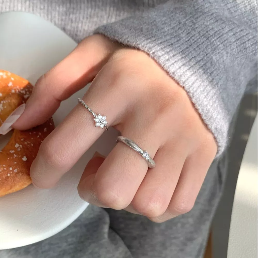 925 Sterling Silver Zircon Flower Open Ring, image 7