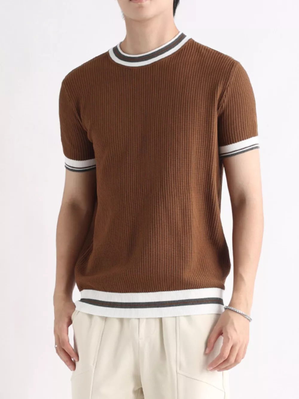 Men's Plus Size Contrast Trim Shorts Sleeve T-Shirt, image 2