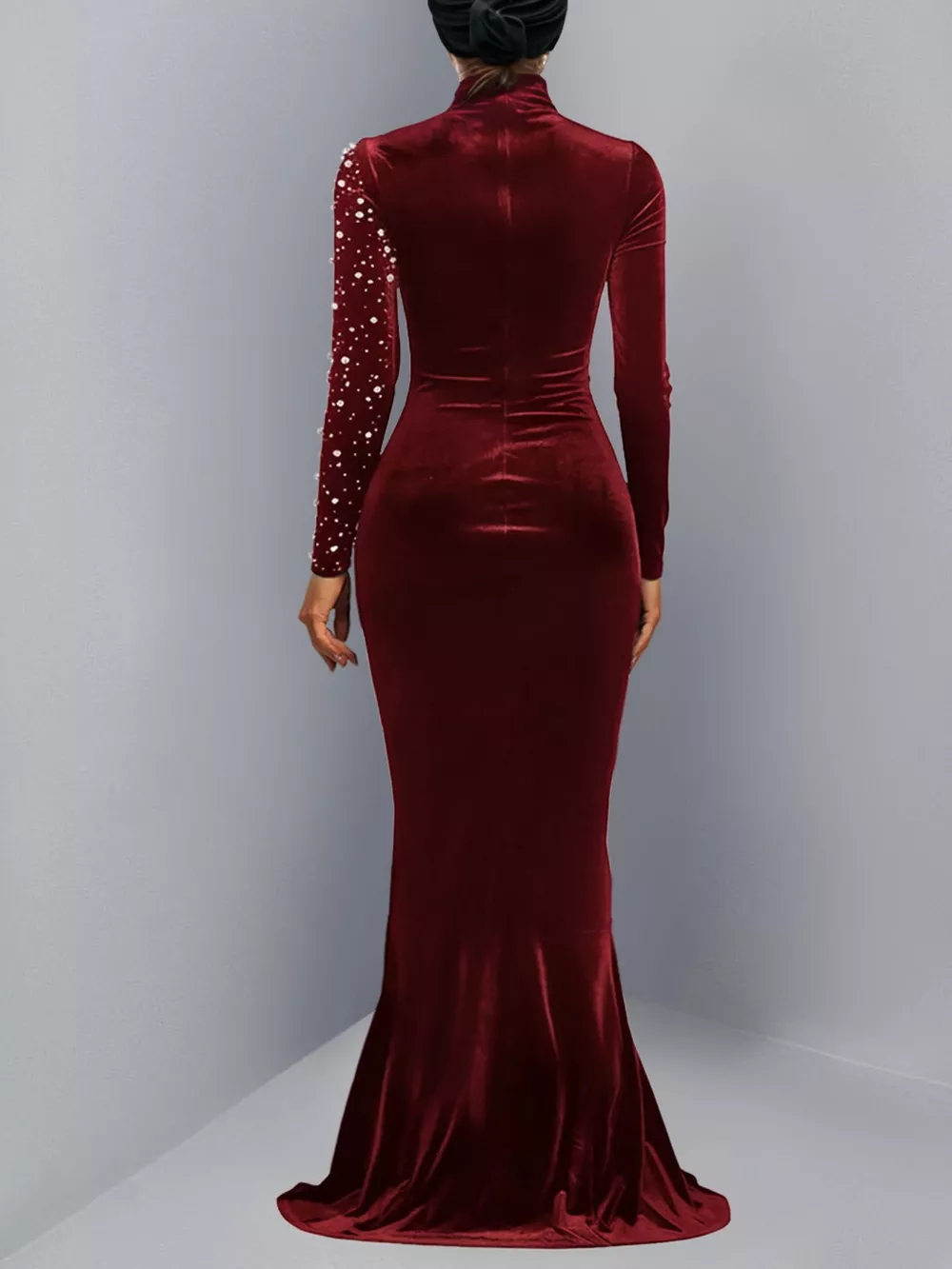 Rhinestone Embellished Velvet Mermaid Evening Maxi Dress, image 8
