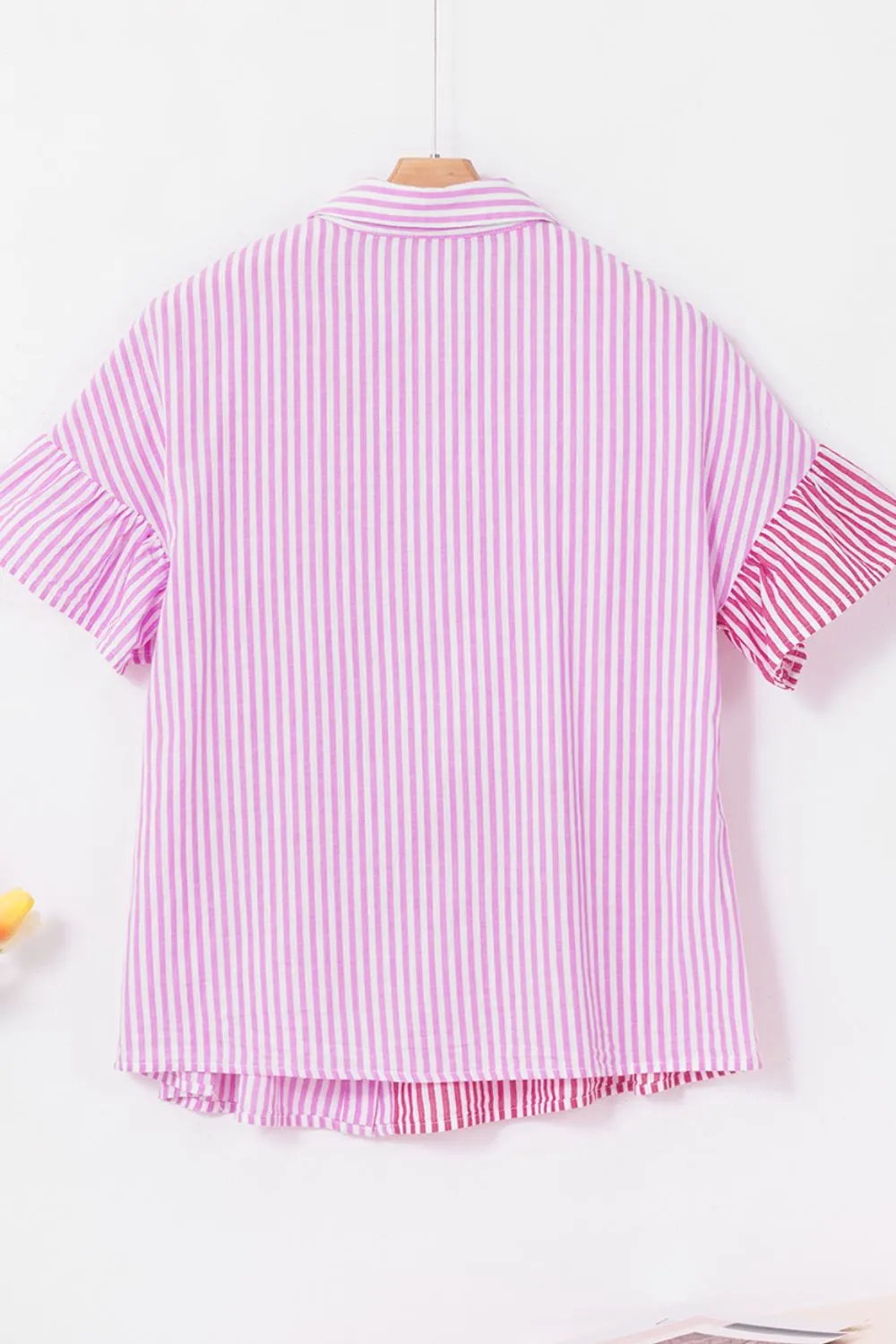 Button Down Striped Ruffled Hem Shirt, image 7