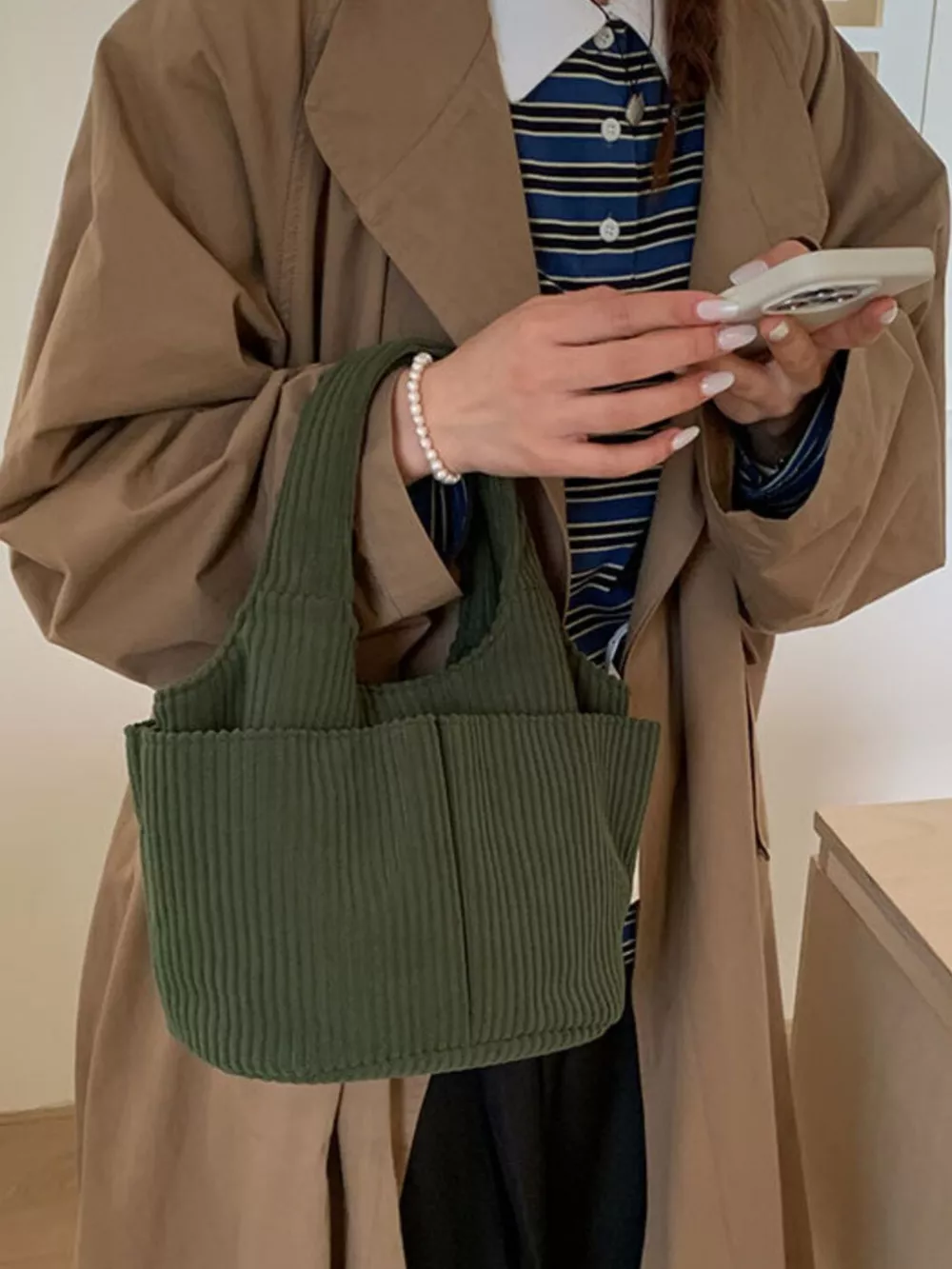 Corduroy Solid Color Handbag, image 6
