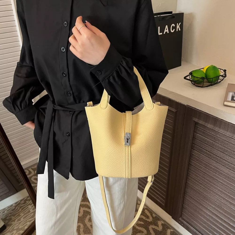 Leather Bucket Crossbody Bag, image 2