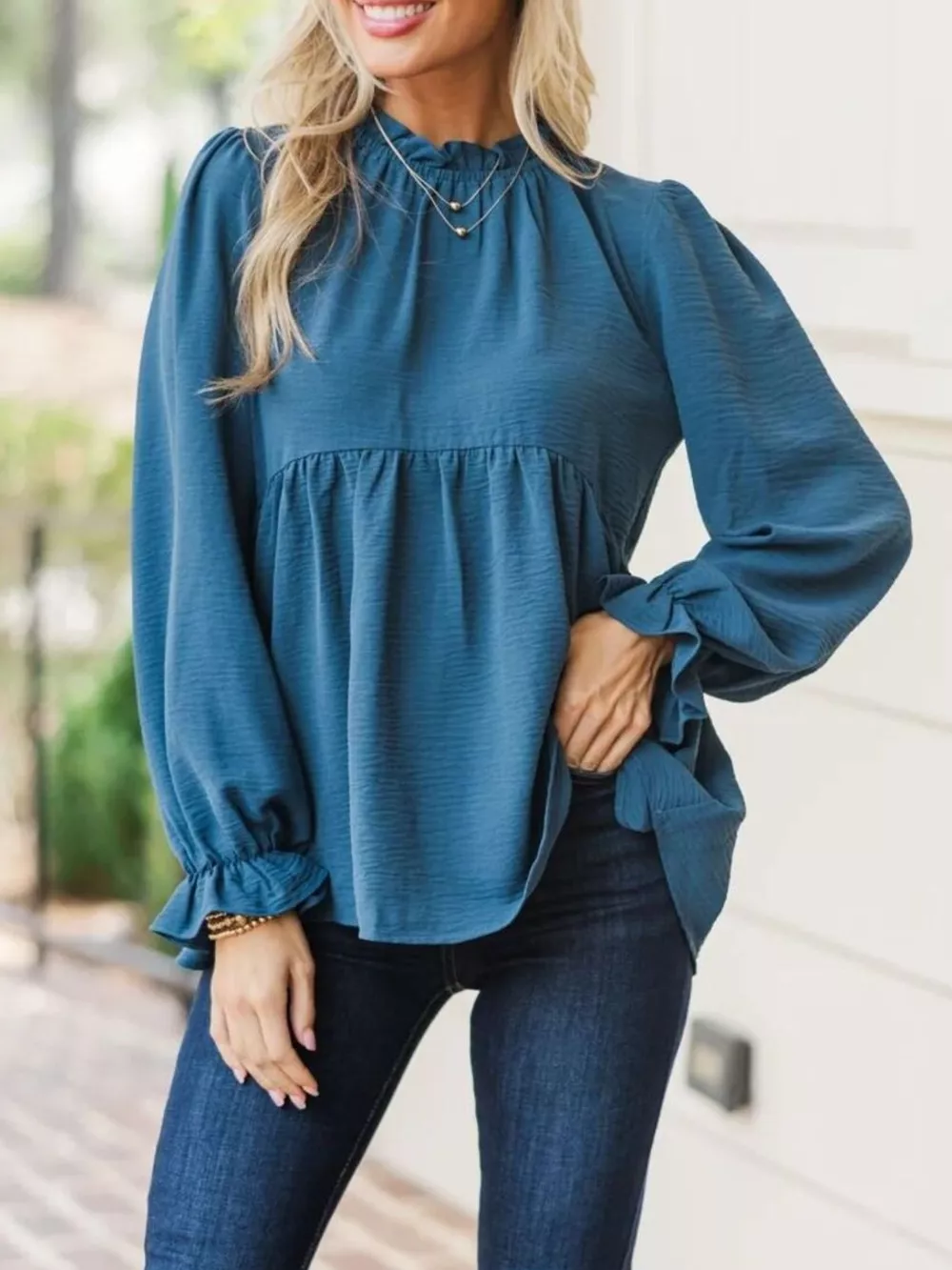 Frill Mock Neck Flounce Sleeve Blouse, image 4