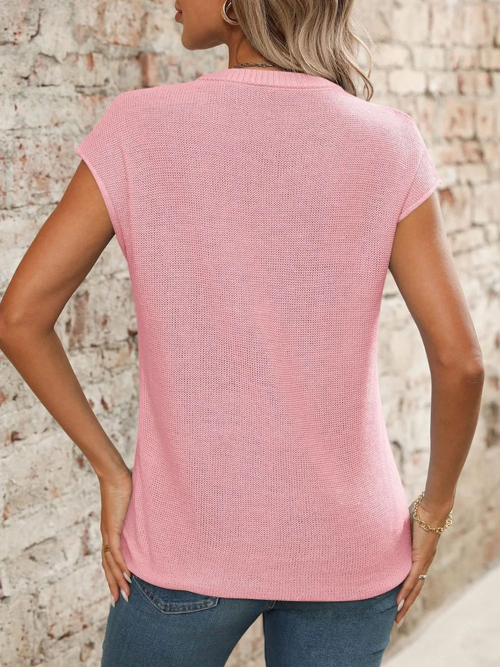 V-Neck Short Sleeve Knit Top, image 27