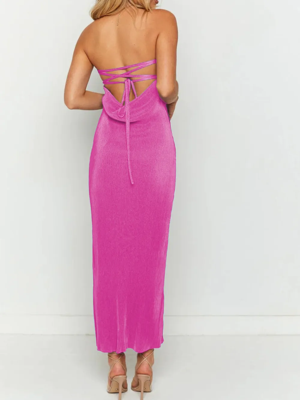 Lace-Up Back Tube Maxi Dress, image 29